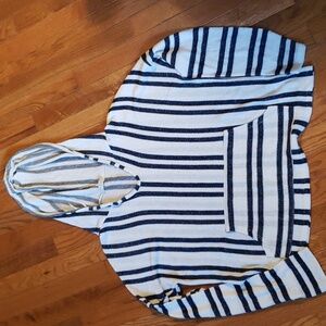 WOMENS STRIPED HOODED LONG SLEEVE SHIRT, SIZE MEDIUM